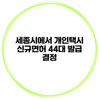 세종시에서 개인택시 신규면허 44대 발급 결정