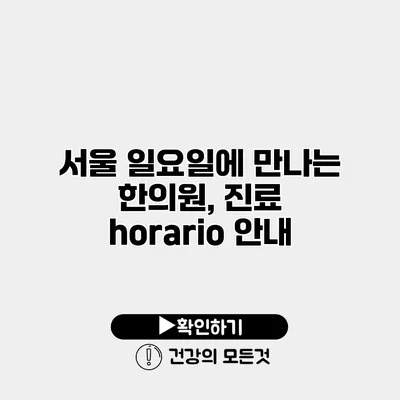 서울 일요일에 만나는 한의원, 진료 horario 안내