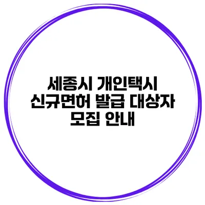 세종시 개인택시 신규면허 발급 대상자 모집 안내